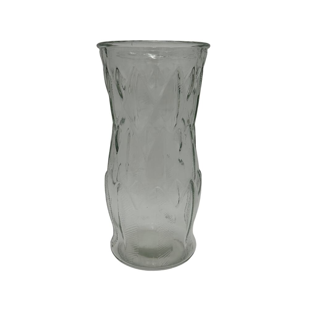 Vintage E O Brody Clear Glass Feather and Dart Pattern Vase 9.5" Tall